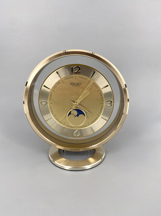 Tischuhr von Seiko Quartz in Gold, Japan, 80er