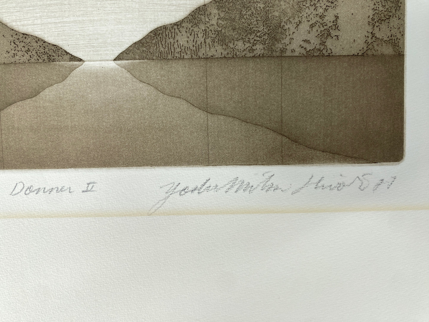 Radierung, Donner II. Abstrakte Landschaft mit Polyeder/Siebeneck