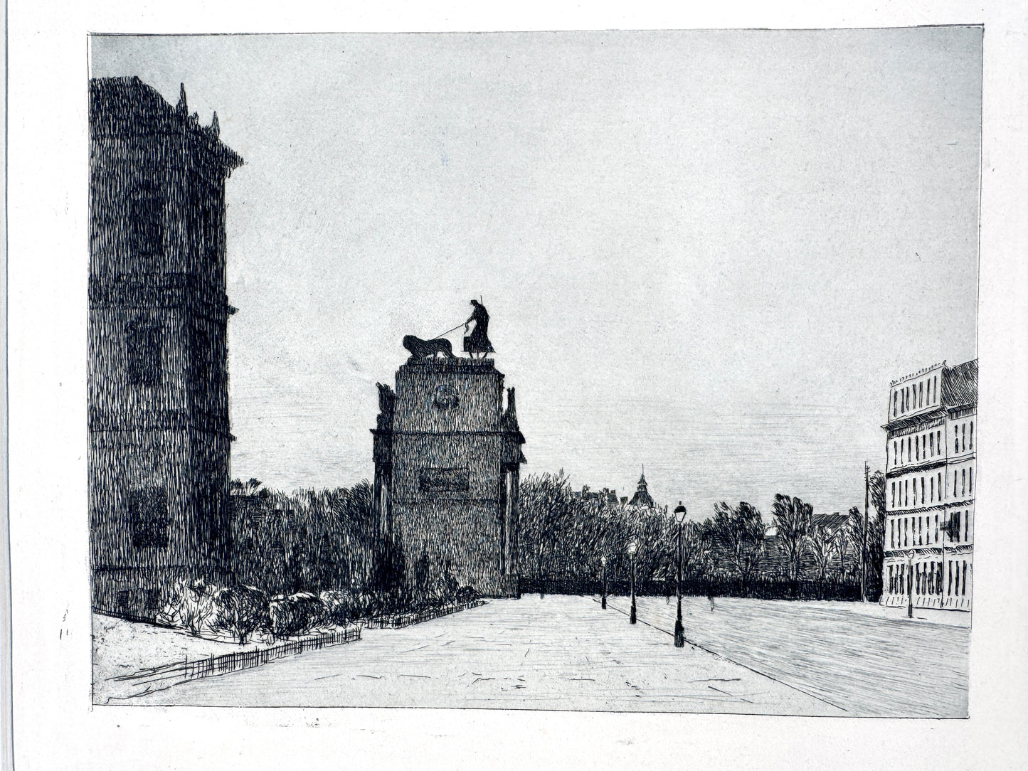 S. L. Wenban, Münchener Siegestor mit Akademie der bildenden Künste. Radierung