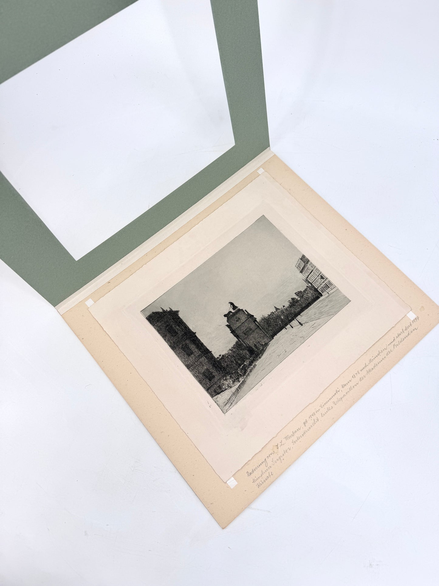 S. L. Wenban, Münchener Siegestor mit Akademie der bildenden Künste. Radierung