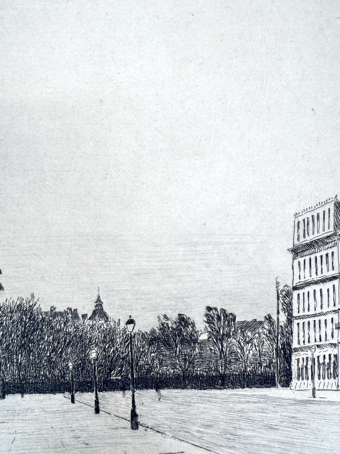 S. L. Wenban, Münchener Siegestor mit Akademie der bildenden Künste. Radierung