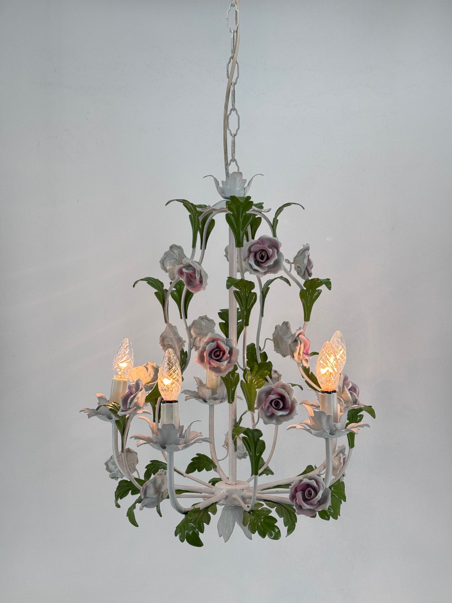 Tole Blumen Kronenleuchter, Hollywood Regency, Italien