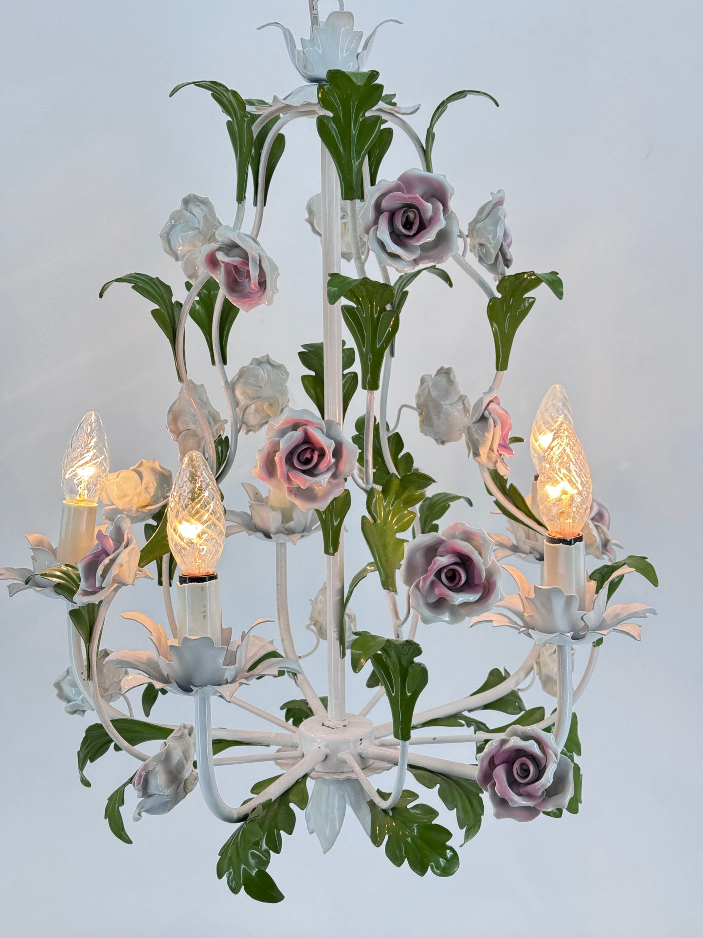 Tole Blumen Kronenleuchter, Hollywood Regency, Italien