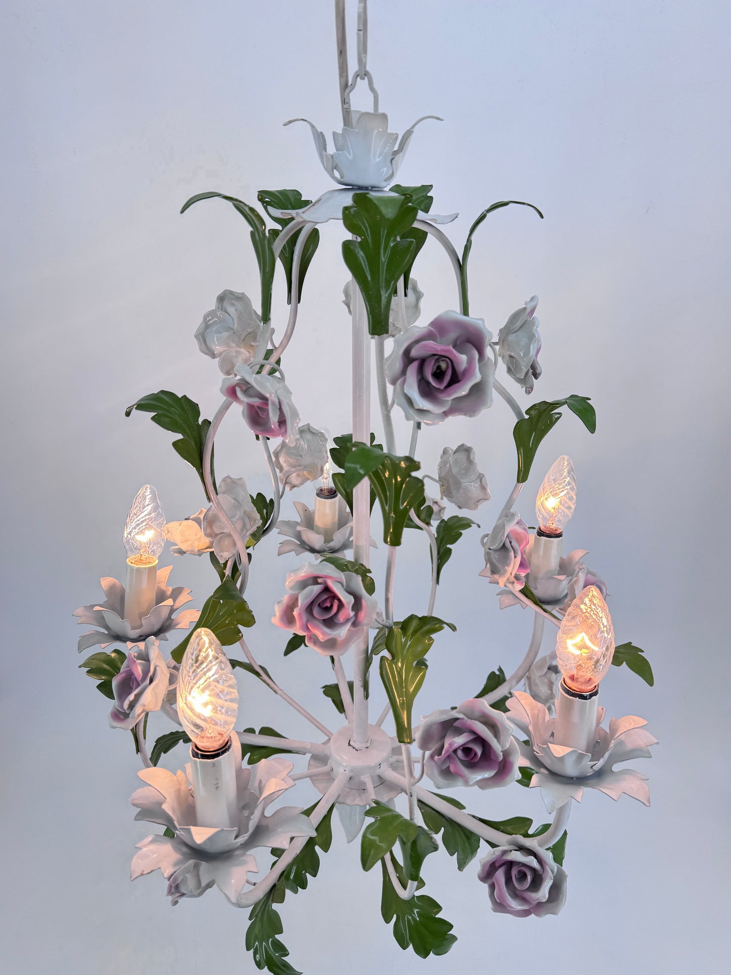 Tole Blumen Kronenleuchter, Hollywood Regency, Italien