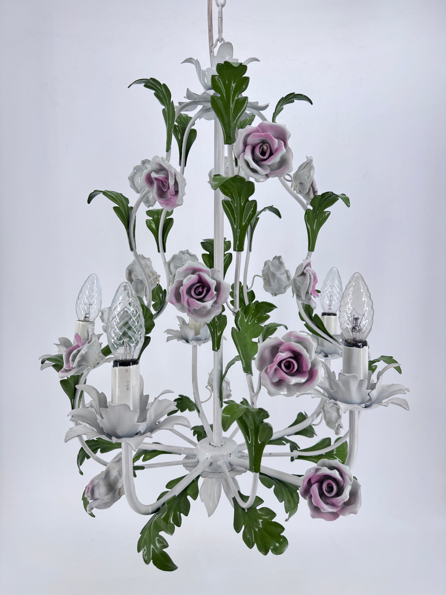 Tole Blumen Kronenleuchter, Hollywood Regency, Italien