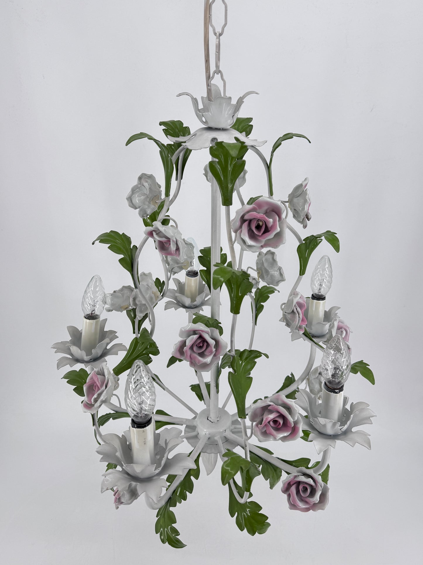 Tole Blumen Kronenleuchter, Hollywood Regency, Italien