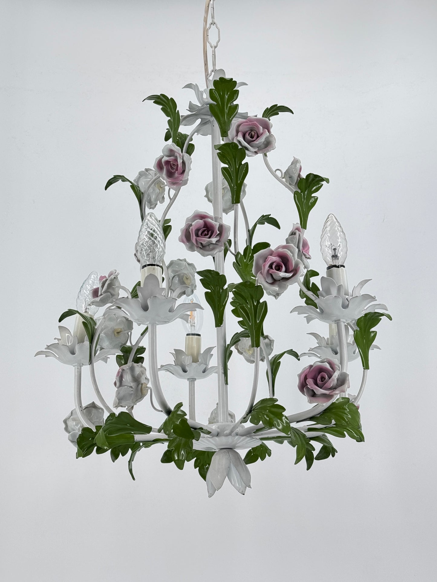 Tole Blumen Kronenleuchter, Hollywood Regency, Italien