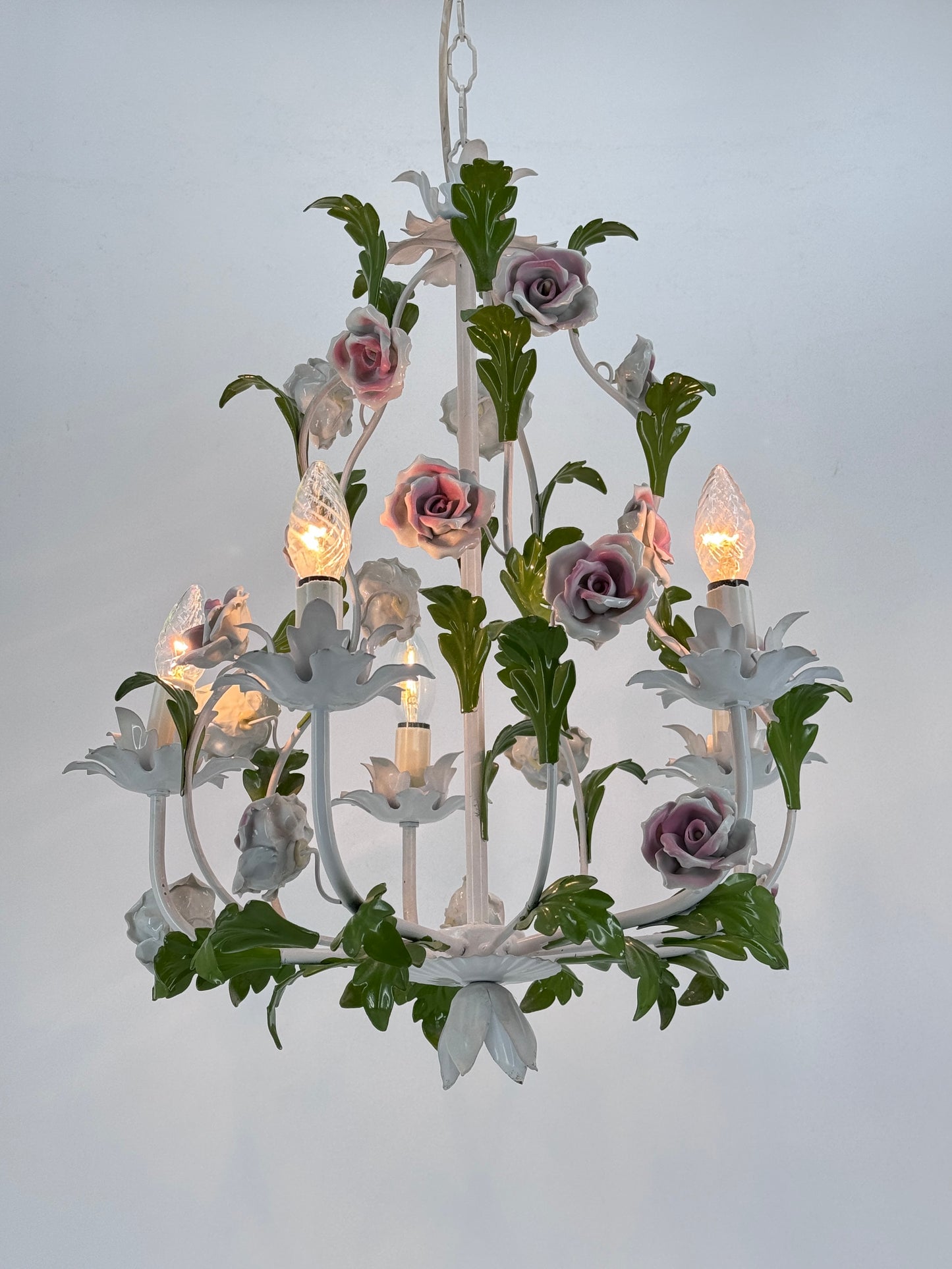 Tole Blumen Kronenleuchter, Hollywood Regency, Italien