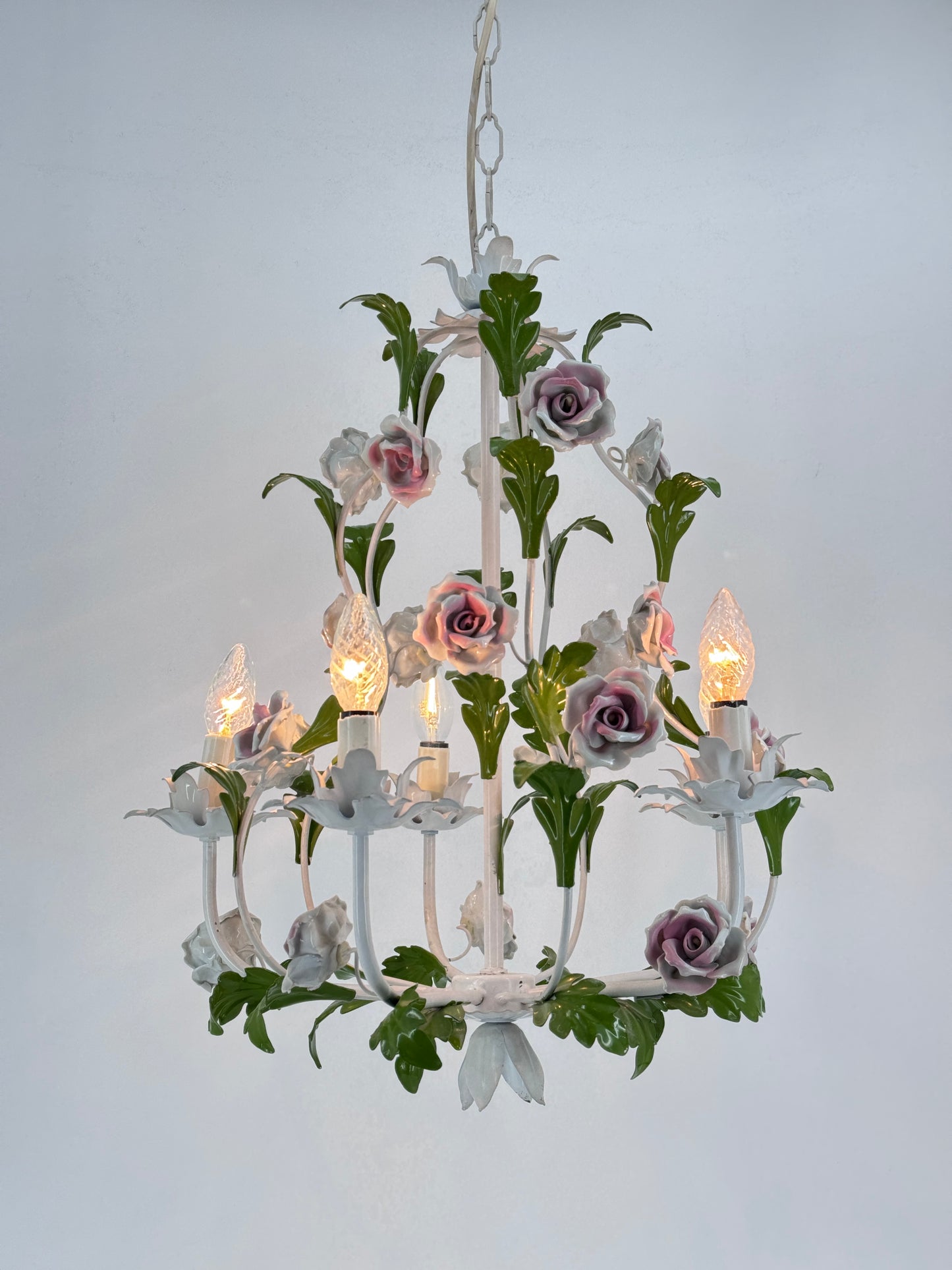 Tole Blumen Kronenleuchter, Hollywood Regency, Italien