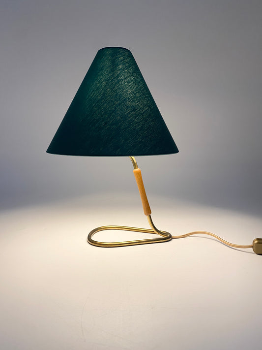 Tischlampe mit Messingfuß, 50er Jahre, Grün