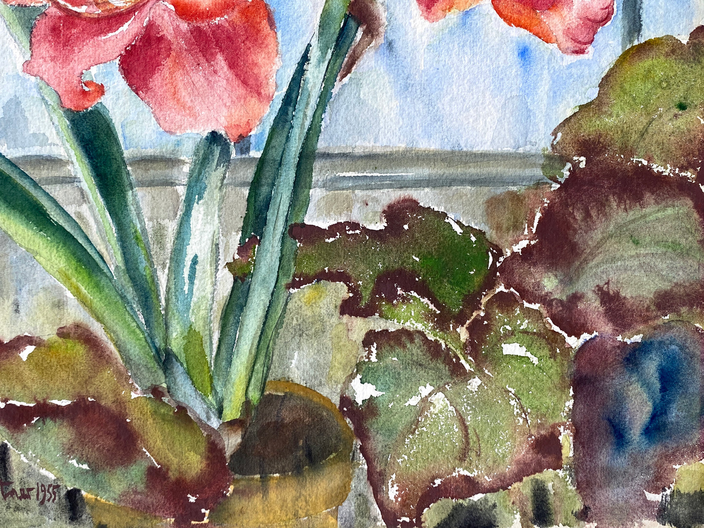 Drei dekorative Aquarelle / Blumenstillleben von Forstner, Botanisches Institut Potsdam 1955