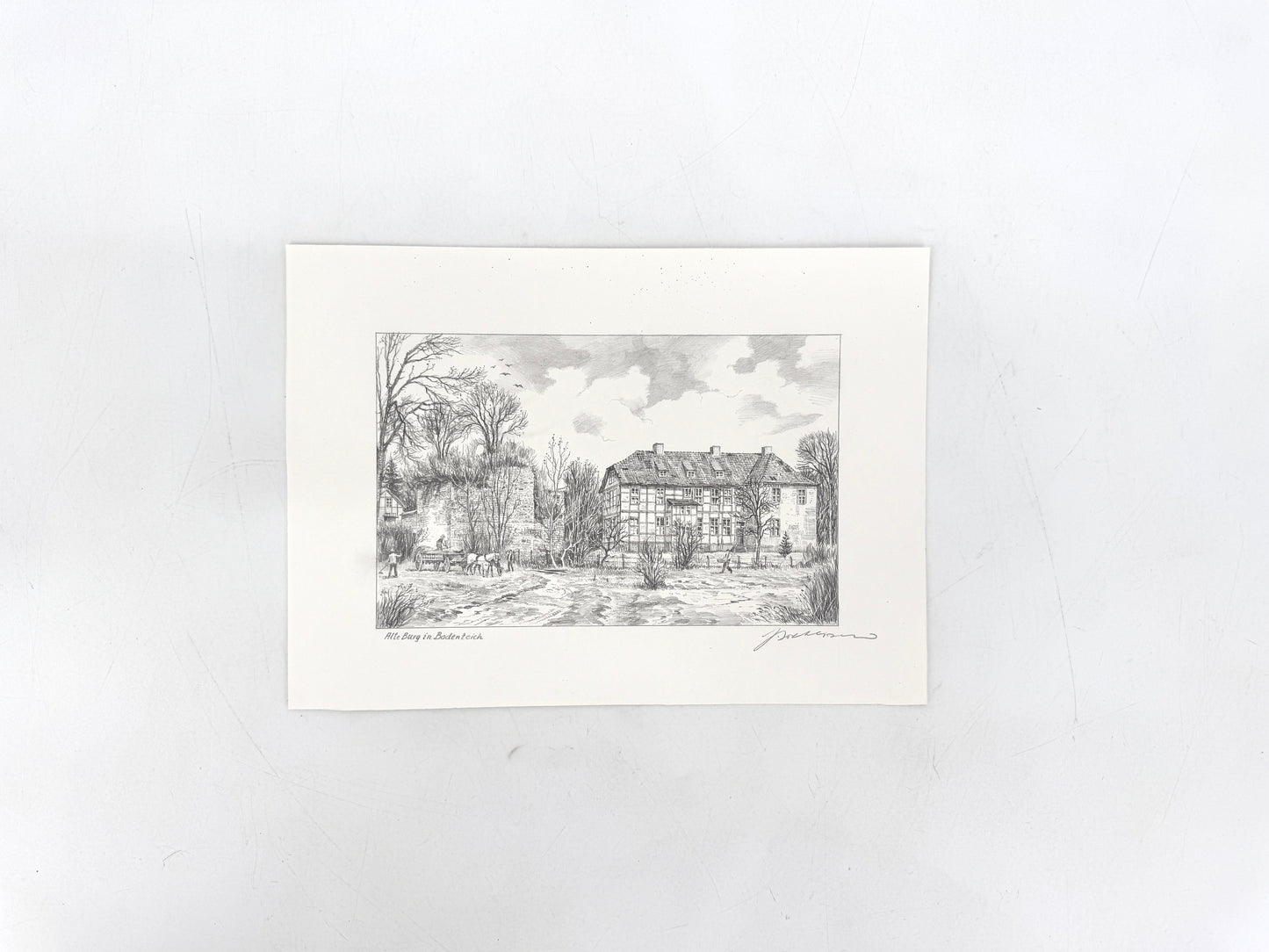 Alte Burg Bad Bodenteich. Zeichnung von Heinz Wehlisch