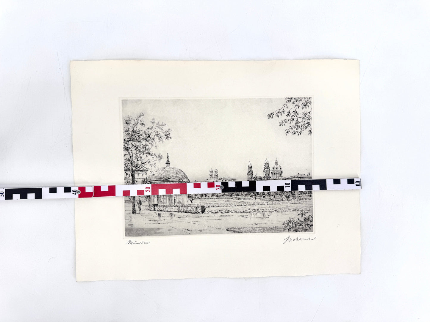 München Hofgarten, mit Dianatempel und Theatinerkirche. Druckgrafik von Heinz Wehlisch