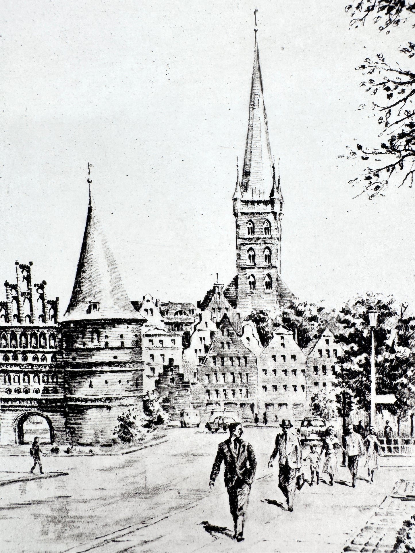 Lübeck Holstentor. Druckgrafik von Heinz Wehlisch