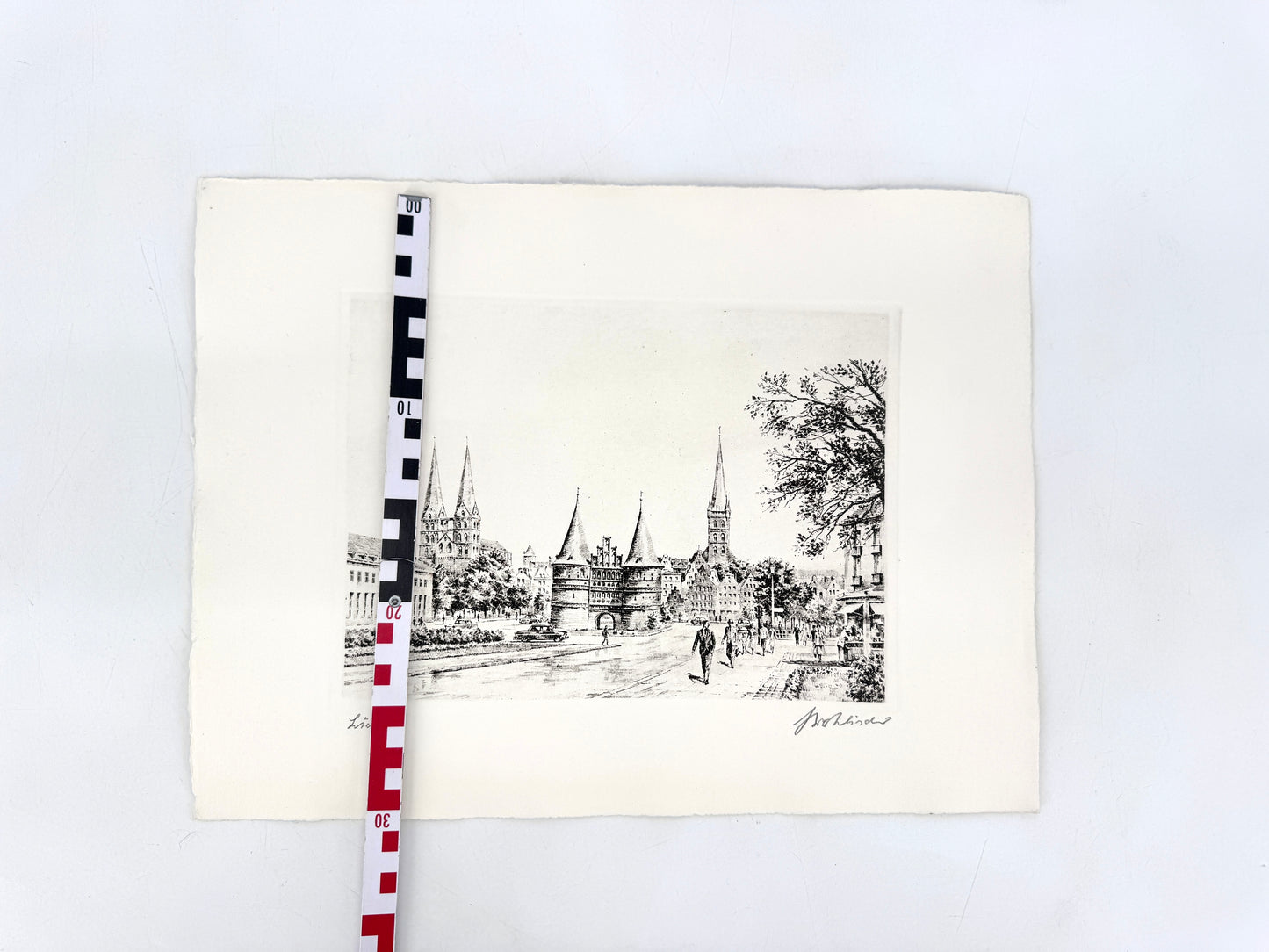 Lübeck Holstentor. Druckgrafik von Heinz Wehlisch