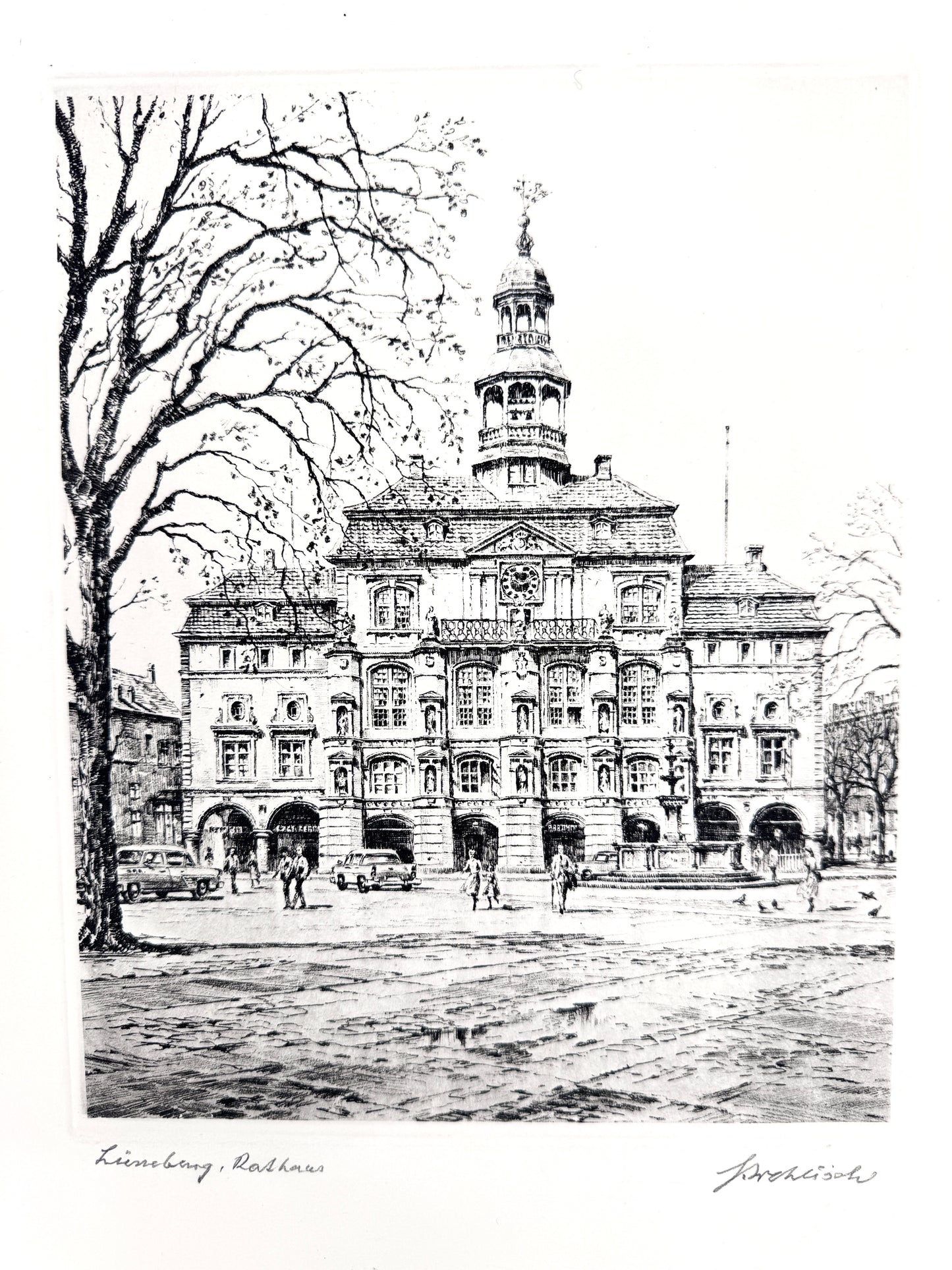 Lüneburg Rathaus. Druckgrafik von Heinz Wehlisch