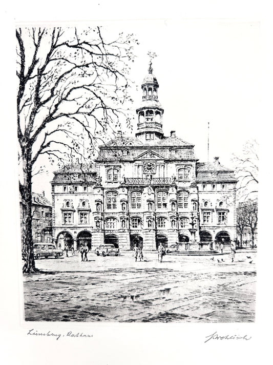 Lüneburg Rathaus. Druckgrafik von Heinz Wehlisch