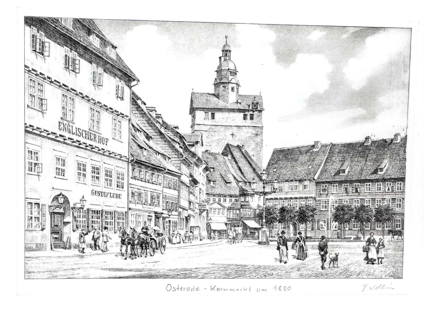 Osterode Kornmarkt. Druckgrafik von Heinz Wehlisch