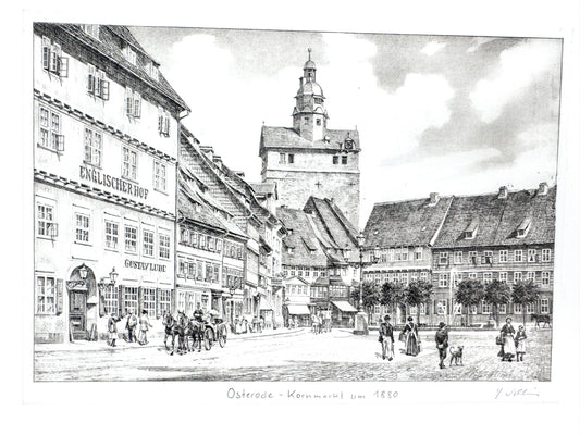 Osterode Kornmarkt. Druckgrafik von Heinz Wehlisch