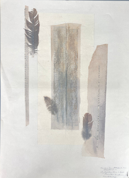 Peter Krüll - Collage mit Federn und Zeitungspapier