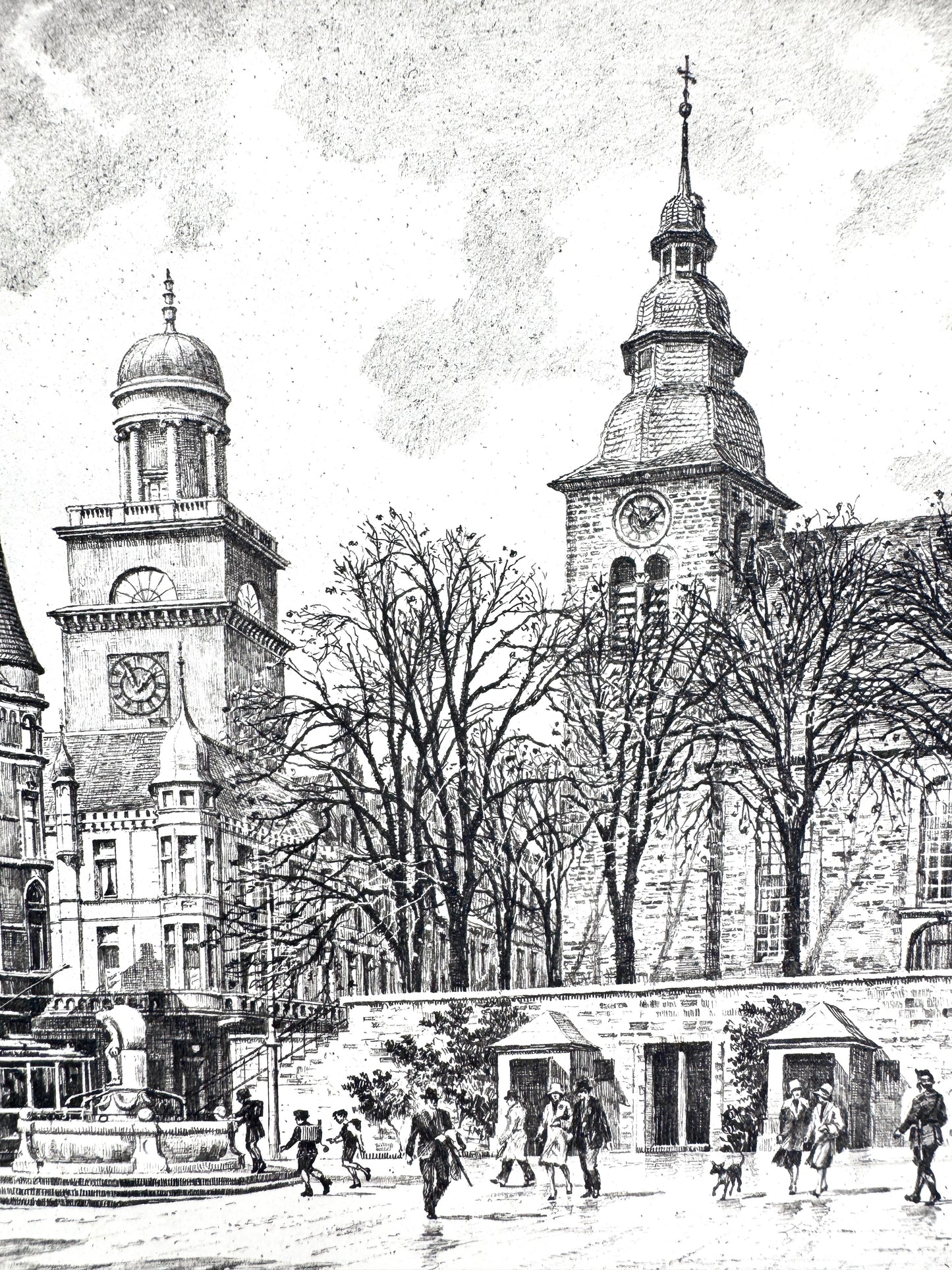 Alt-Witten, Kornmarkt. Druckgrafik von Heinz Wehlisch