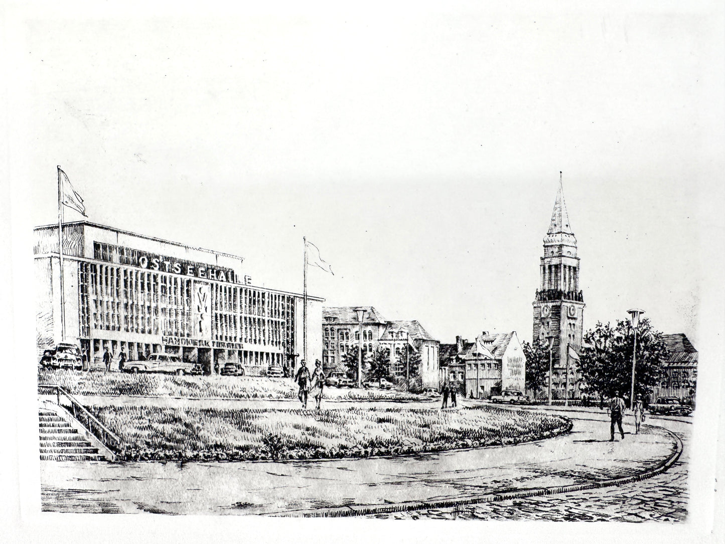 Ostseehalle Kiel. Druckgrafik von Heinz Wehlisch