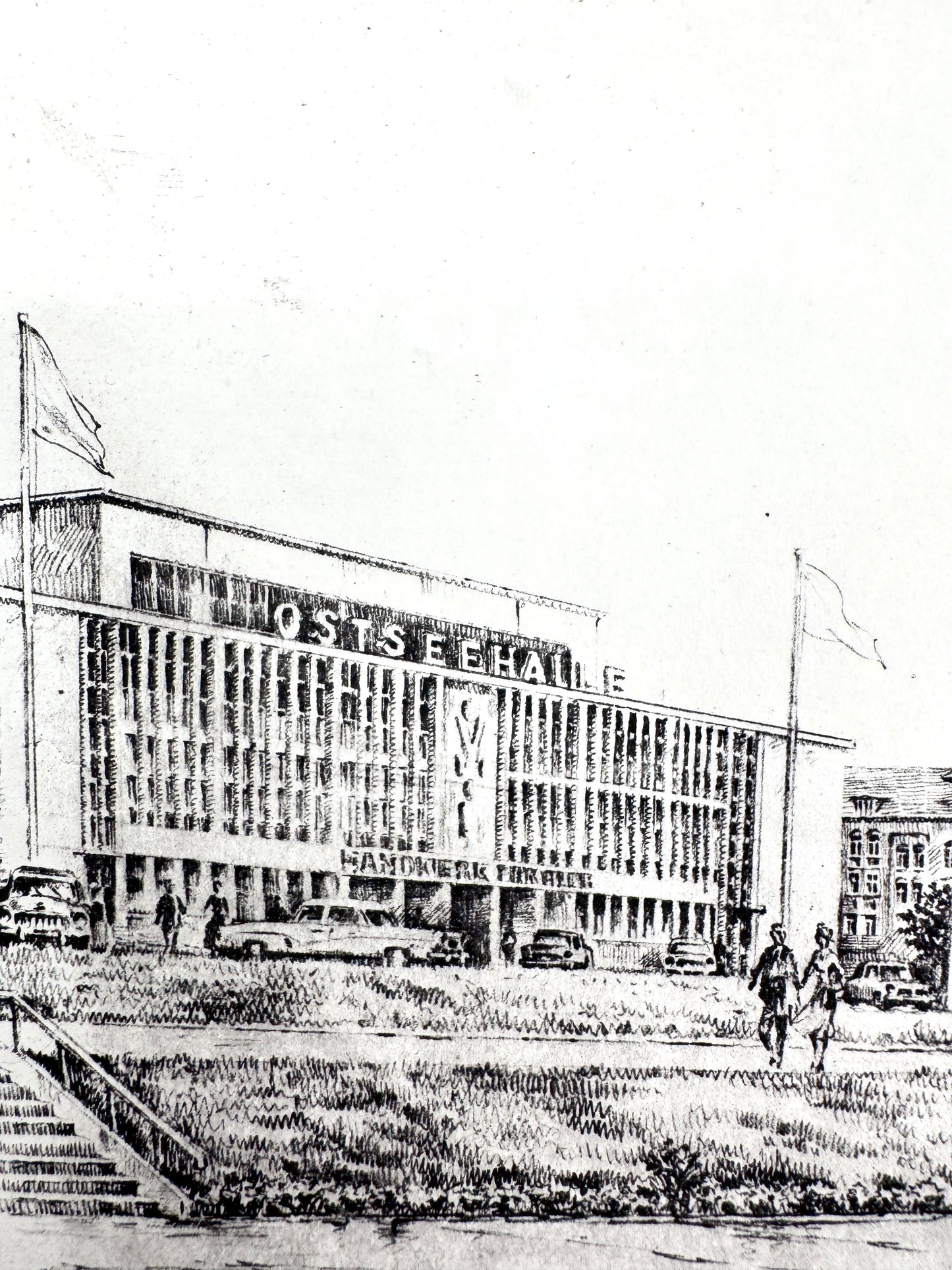 Ostseehalle Kiel. Druckgrafik von Heinz Wehlisch