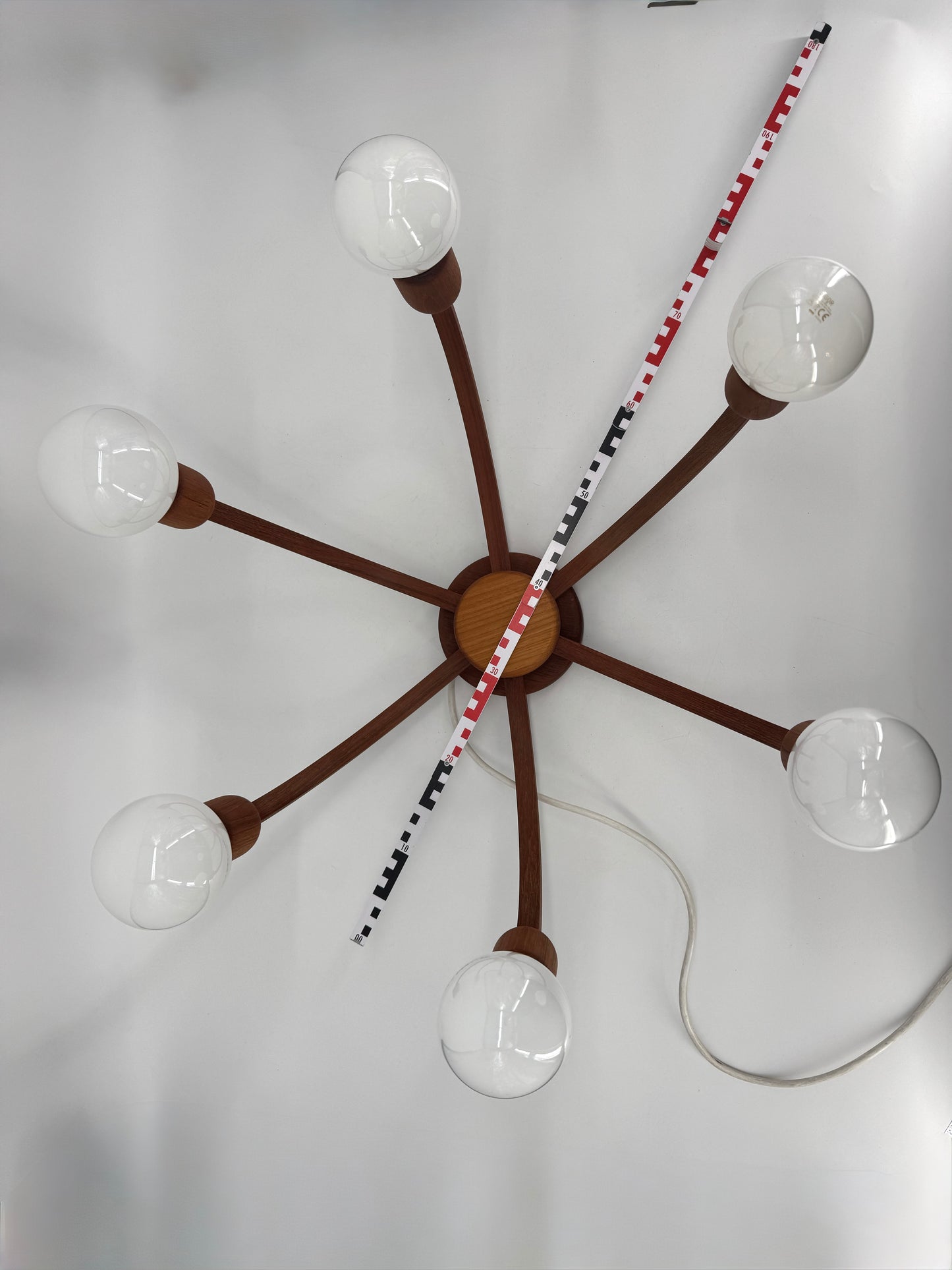 6-flammige Deckenlampe von DOMUS aus massivem Teakholz, Dänemark um 1960/1970
