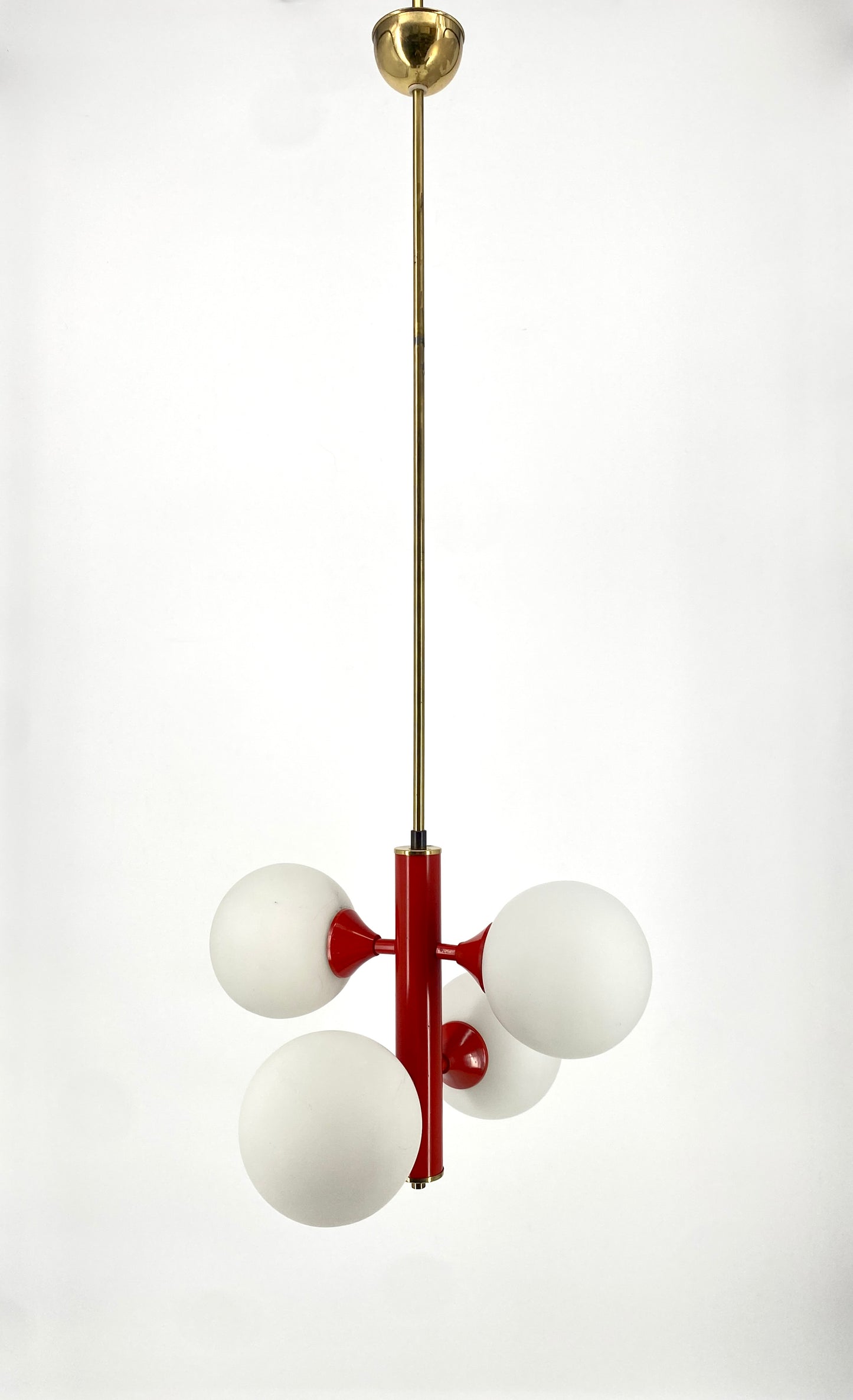 Space Age Deckenlampe mit Opalglaskugeln von Kaiser Leuchten, Messing, Orange
