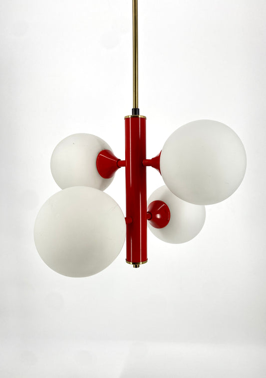 Space Age Deckenlampe mit Opalglaskugeln von Kaiser Leuchten, Messing, Orange