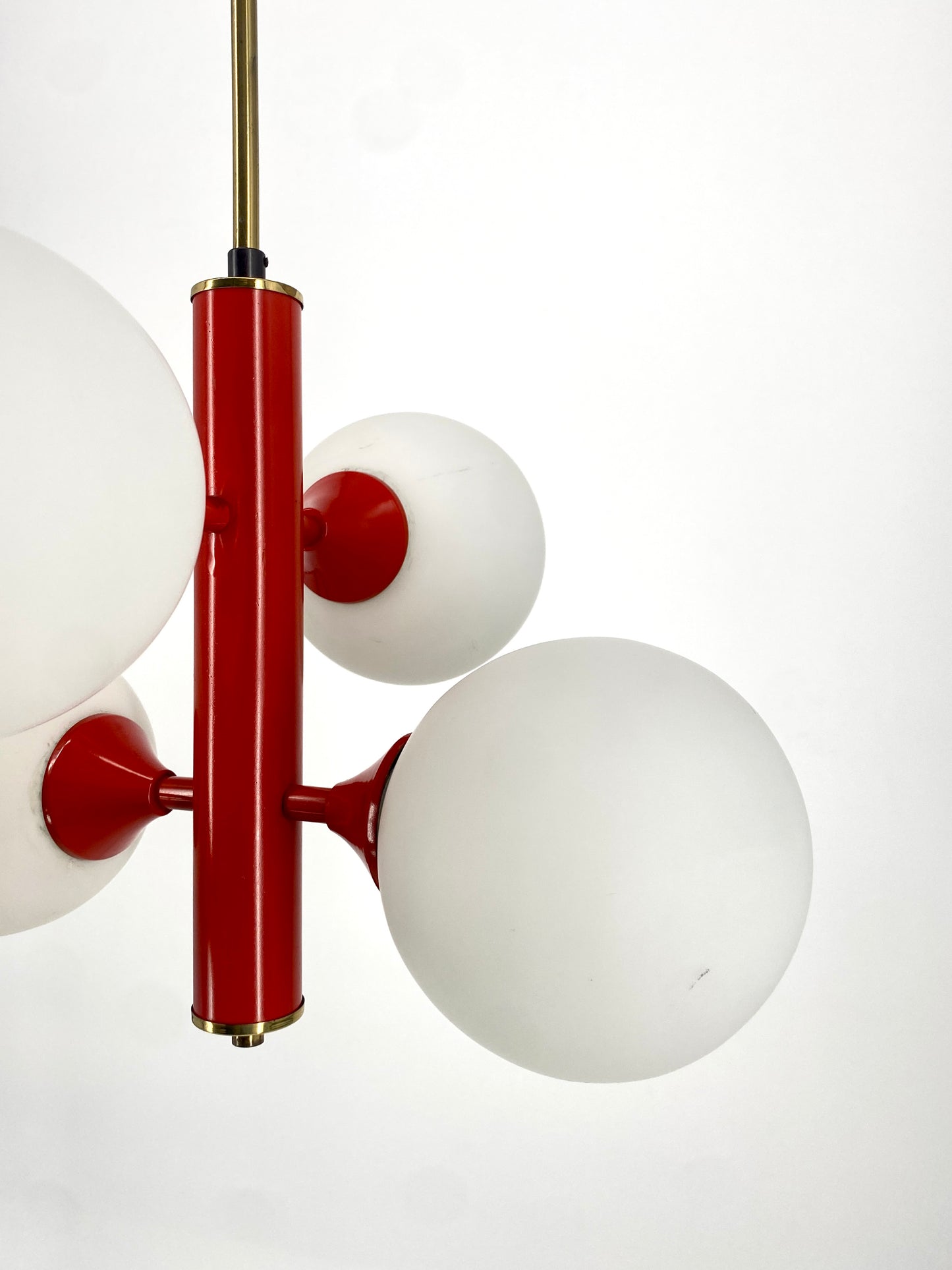Space Age Deckenlampe mit Opalglaskugeln von Kaiser Leuchten, Messing, Orange