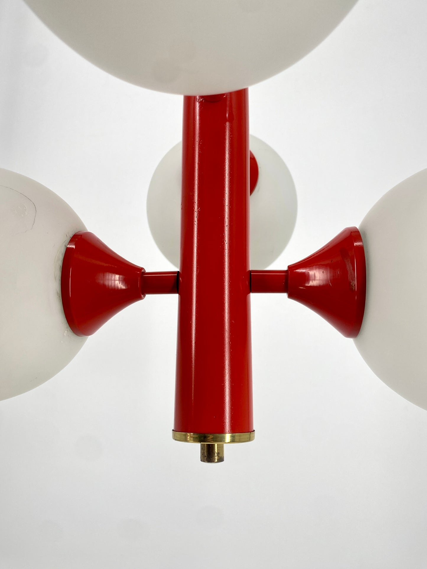 Space Age Deckenlampe mit Opalglaskugeln von Kaiser Leuchten, Messing, Orange