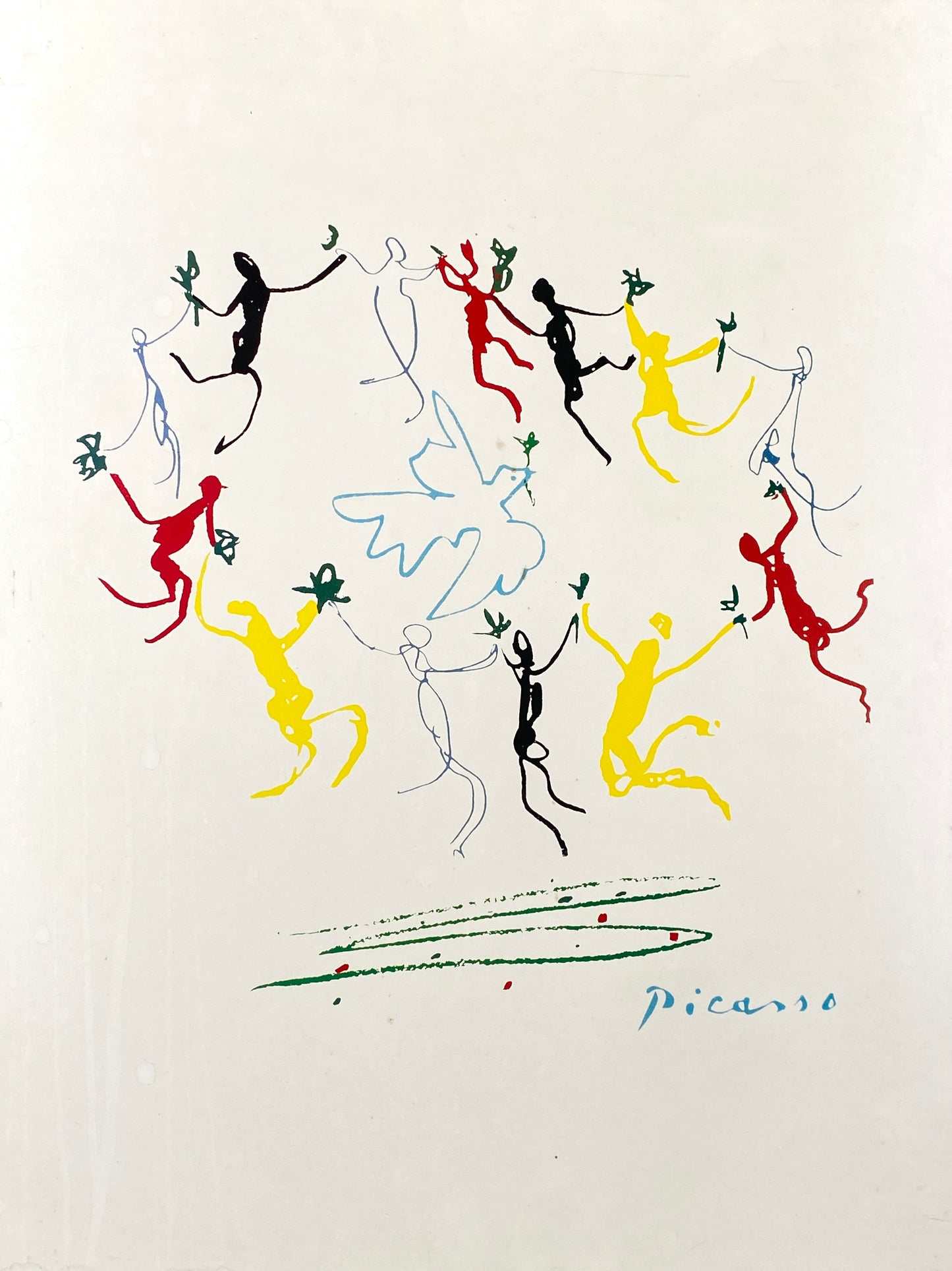 Vintage Poster mit Friedenstaube von Pablo Picasso, auf Hartfaserplatte kaschiert