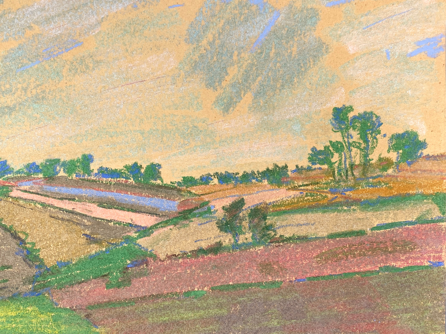 Farbfrohes Pastellgemälde einer Landschaft von Emil Josef Nečas, 1939