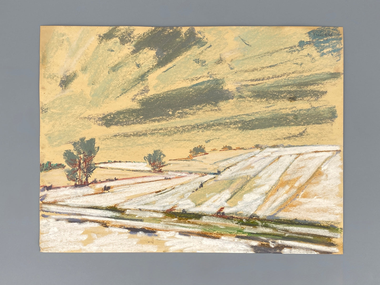 Sensitives Pastellgemälde einer Winterlandschaft von Emil Josef Nečas, 1940