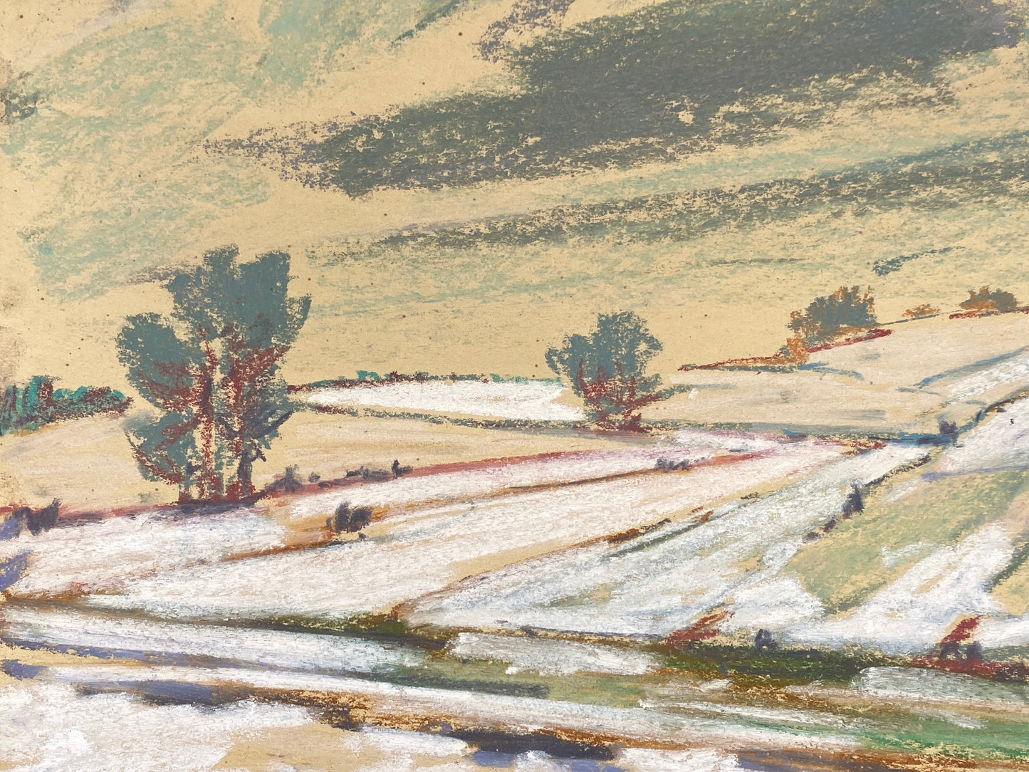 Sensitives Pastellgemälde einer Winterlandschaft von Emil Josef Nečas, 1940