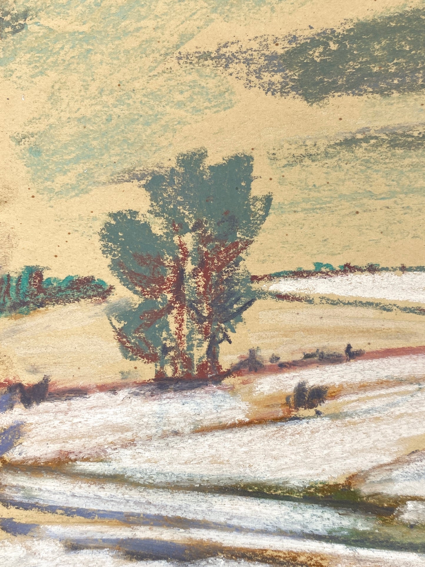 Sensitives Pastellgemälde einer Winterlandschaft von Emil Josef Nečas, 1940