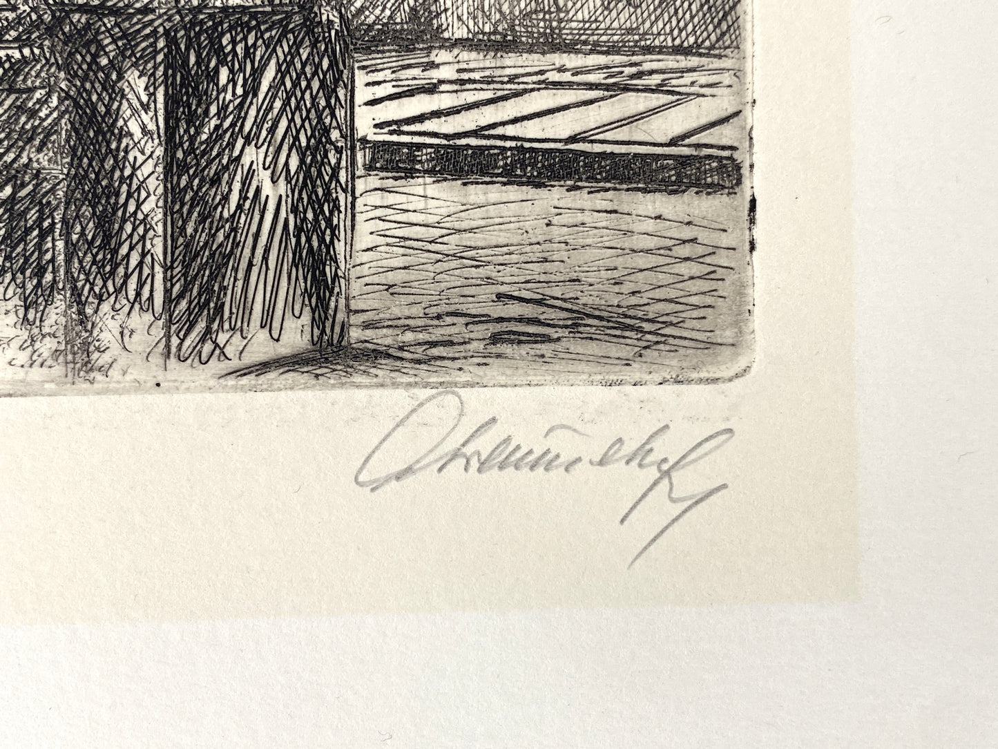 Signierte Radierung "Das Neue Bachdenkmal vor der Thomaskirche in Leipzig" von Gerhard Fraundorf