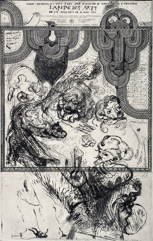 Seltene und handsignierte Radierung von Georg Baselitz (1938–2026), Johannes Gachnang (1939–2005) und Antonius Höckelmann (1937–2000), 1966