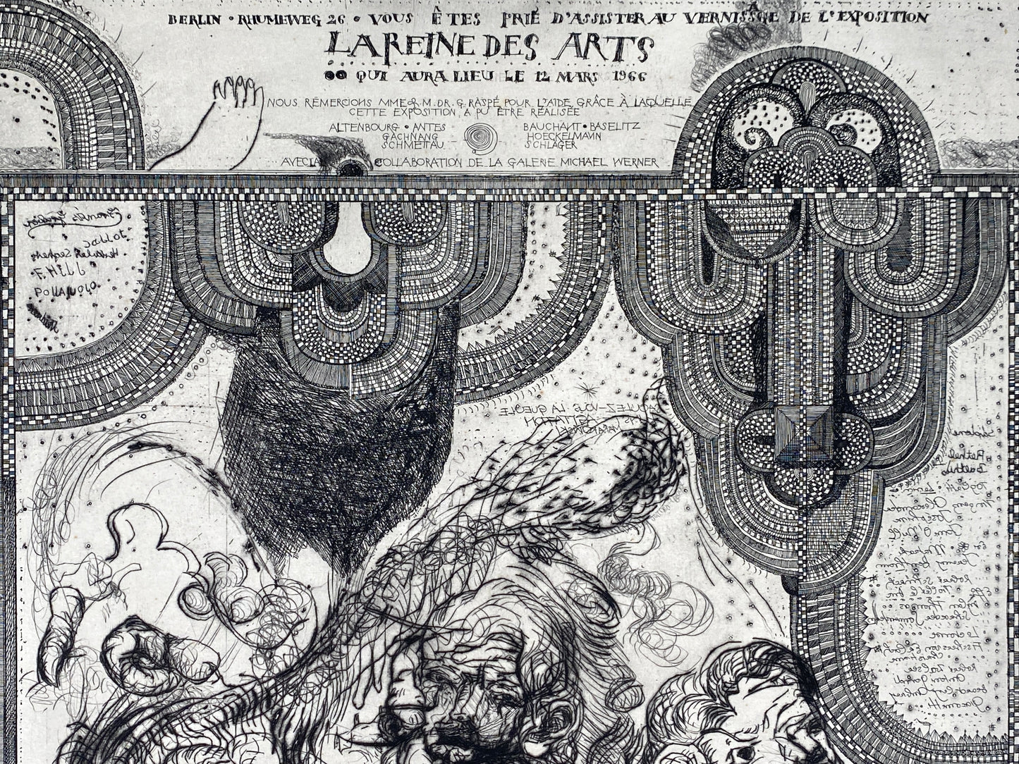 Seltene und handsignierte Radierung von Georg Baselitz (1938–2026), Johannes Gachnang (1939–2005) und Antonius Höckelmann (1937–2000), 1966