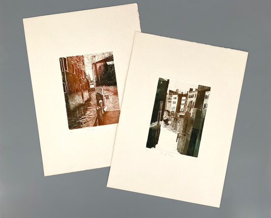 2 Stücke Aquatinta-Farbradierung von Kanäle in Venedig, signiert und nummeriert