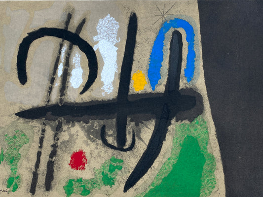 Nummerierte Farblithografie „Oiseau dans un Paysage“ (Vogel in einer Landschaft) mit Pochoir von Joan Miró (1893–1983), Edition Euro Art, Wien