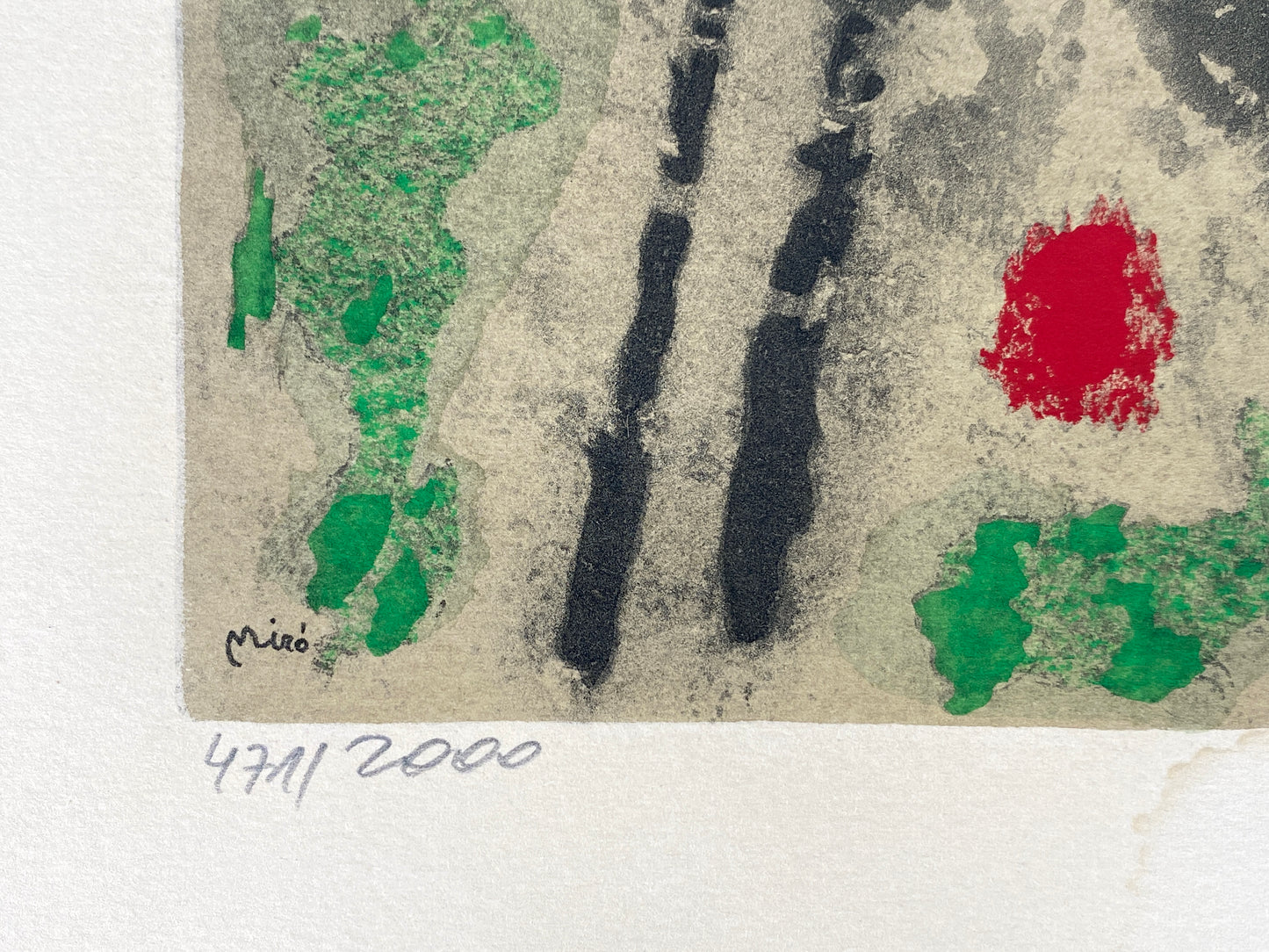 Nummerierte Farblithografie „Oiseau dans un Paysage“ (Vogel in einer Landschaft) mit Pochoir von Joan Miró (1893–1983), Edition Euro Art, Wien