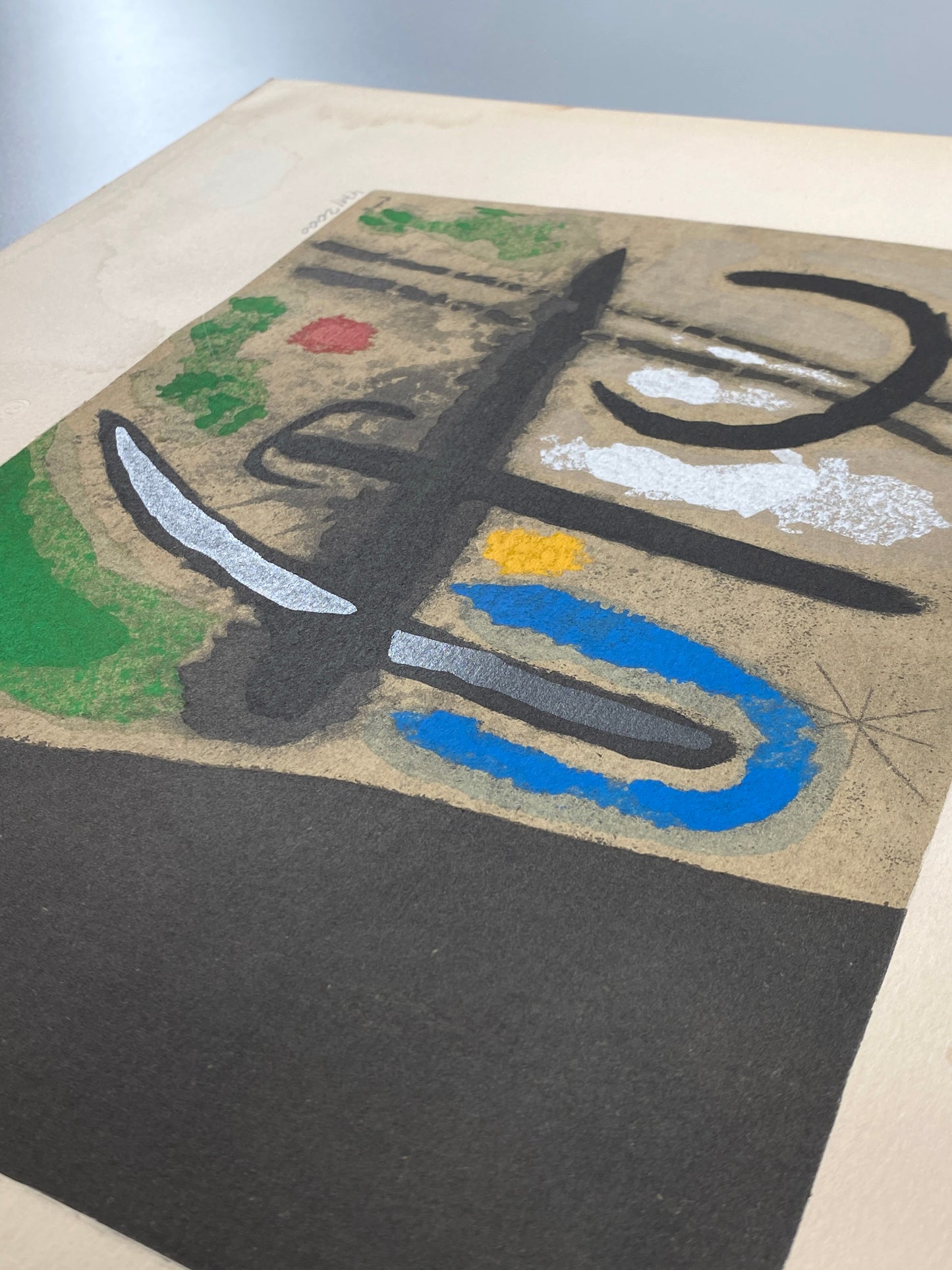 Nummerierte Farblithografie „Oiseau dans un Paysage“ (Vogel in einer Landschaft) mit Pochoir von Joan Miró (1893–1983), Edition Euro Art, Wien