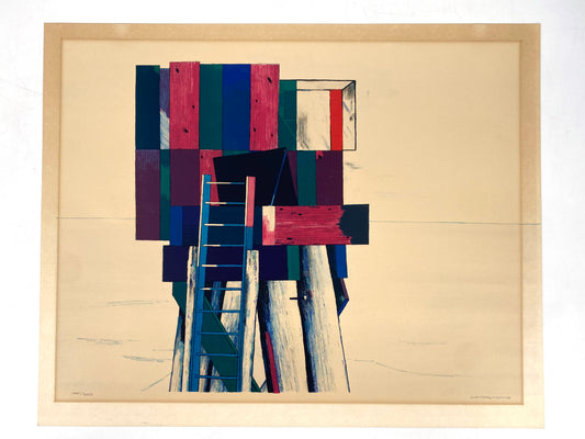 Originale Farblitografie von Lennart Landqvist. Abstrakter, illustrativer Stil in kräftigen Farben. Signiert, Nummeriert und datiert. Schweden, 1979.