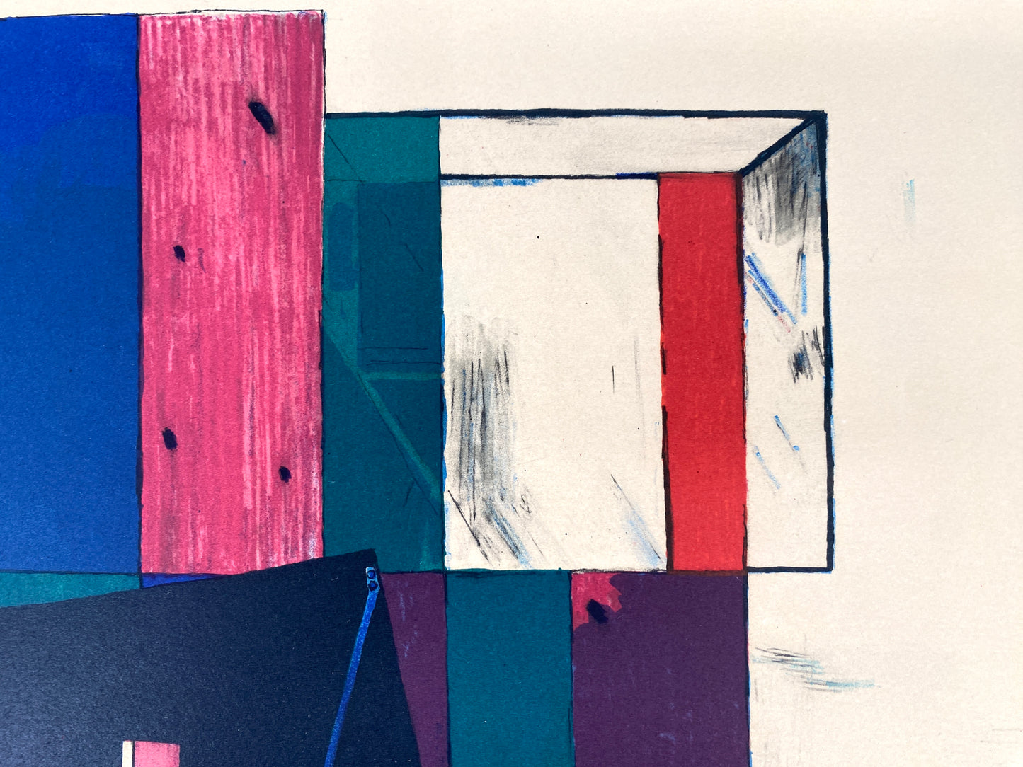 Originale Farblitografie von Lennart Landqvist. Abstrakter, illustrativer Stil in kräftigen Farben. Signiert, Nummeriert und datiert. Schweden, 1979.