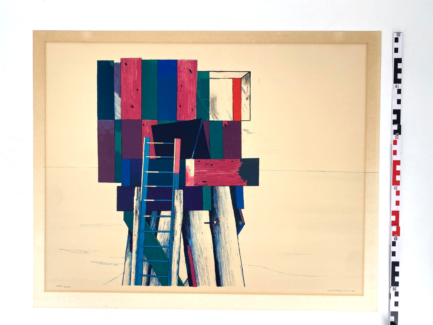 Originale Farblitografie von Lennart Landqvist. Abstrakter, illustrativer Stil in kräftigen Farben. Signiert, Nummeriert und datiert. Schweden, 1979.