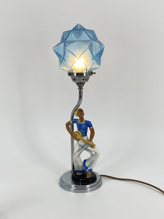Art Deco Tischlampe im Goldscheider Stil mit Glas von Walther & Söhne, 40/50er