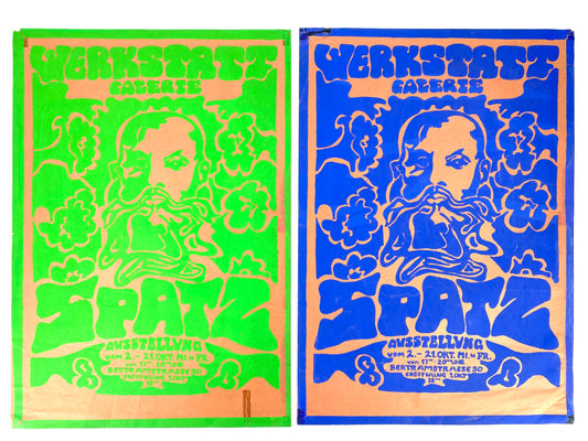 Zwei originale Siebdrucke aus den 60er/70er Jahren. Ausstellungsplakat, Poster im Psychedlic Stoner-Rock Stil mit knalligen Farben.