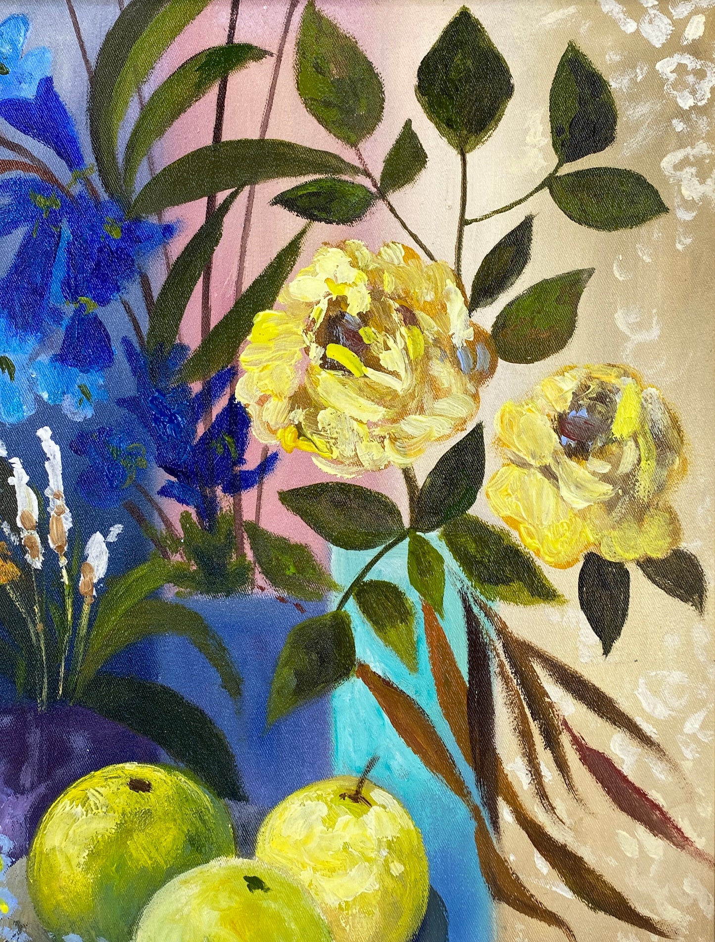 Farbenprächtiges Acrylgemälde "Stillleben" auf Leinwand von Hermann Muth (1930–2011)